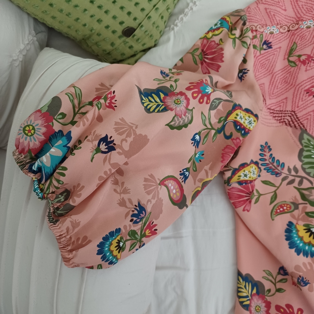 Johnny Was Peach Floral Midi Dress with Multicolor Accents - Picture 4 of 10